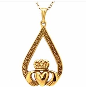 18K Chain 9K Claddagh Pendant Necklace